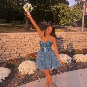 Blue Strapless Amelia Couture Homecoming Dress